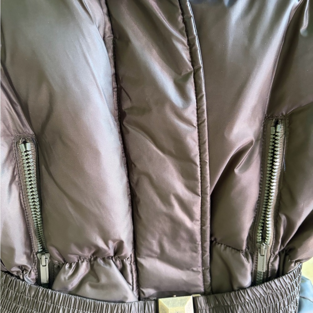 BCBGMaxAzria Dark Army Green Puffer Vest with Belt - Picture 9 of 10